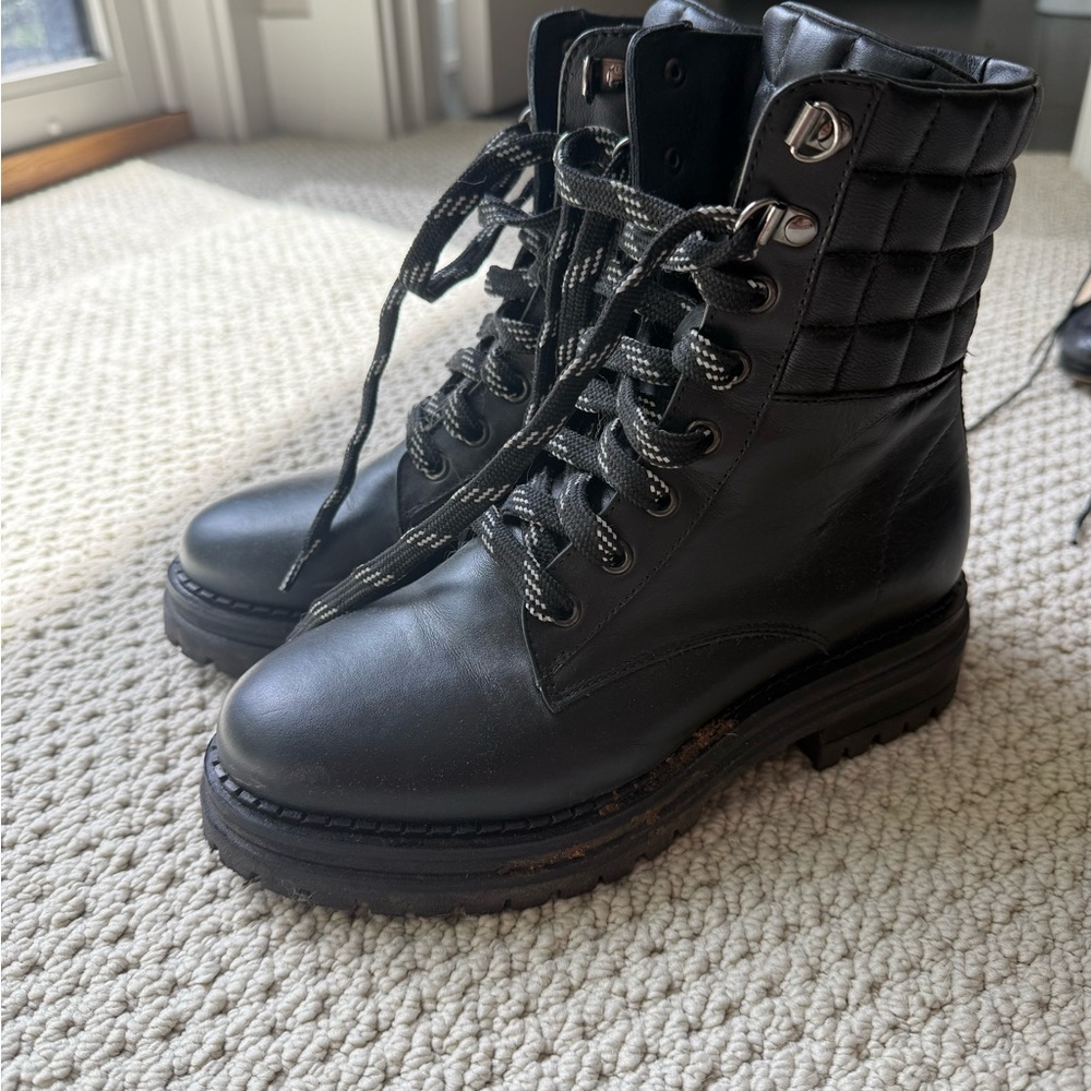 M. Gemi Black Combat Boots with Quilted Ankle and Rugged Sole